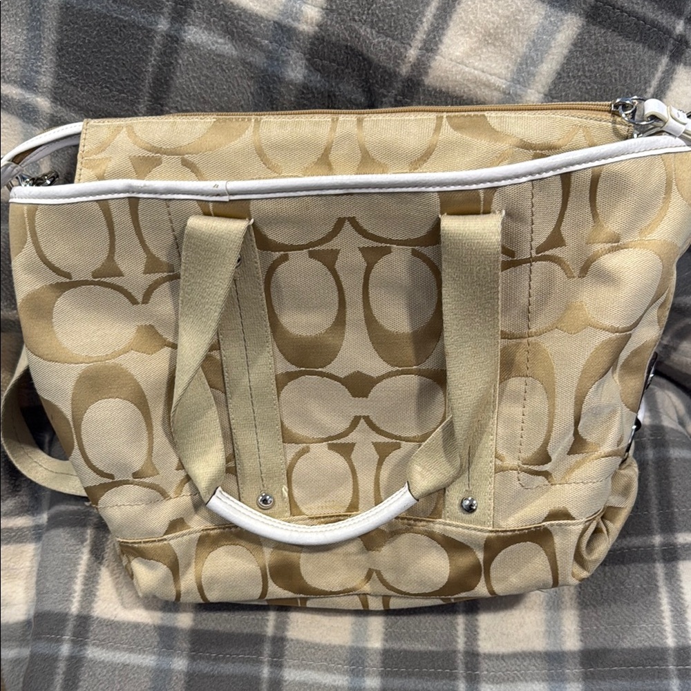 Coach Tan and Cream Signature Tote